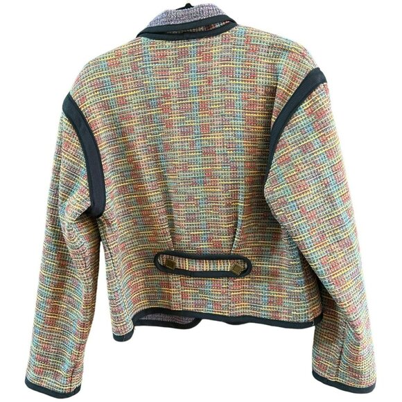Multicolor Woven Patterned Women's Jacket With Black Trim Decorative Buttons - Picture 4 of 4